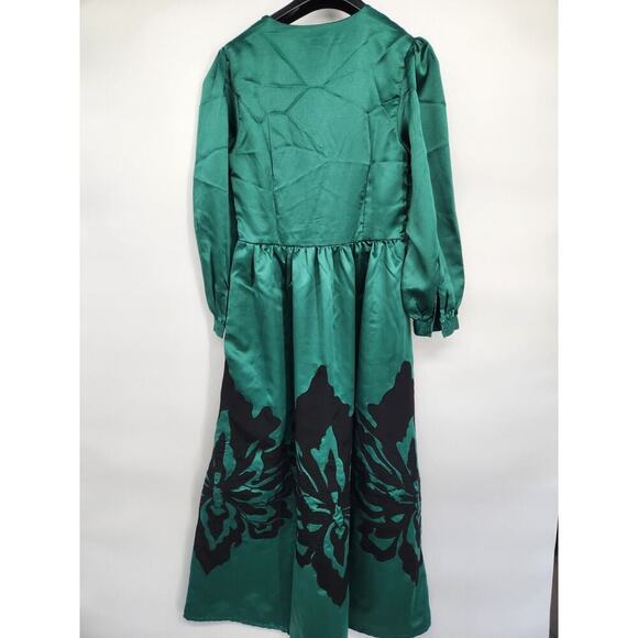 NWD Anthropologie Nikasha Embroidered Satin Dress Size XSP Petites Green #8F409 - Picture 5 of 12
